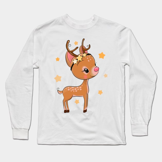 Cute Reindeer Long Sleeve T-Shirt by Reginast777